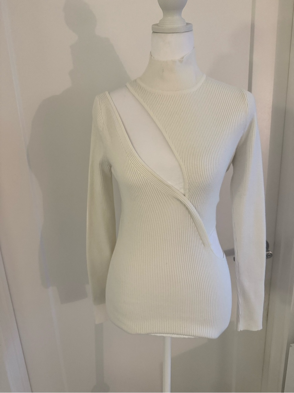 Michael Costello x Revolve Asymmetric Cutout Ribbed Sweater - Cream